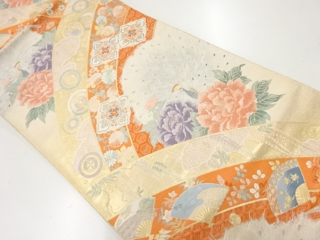 「能調青海孔雀文」織出し袋帯